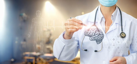 The concept of examining the brain of a patient with the help of modern technologies.の写真素材