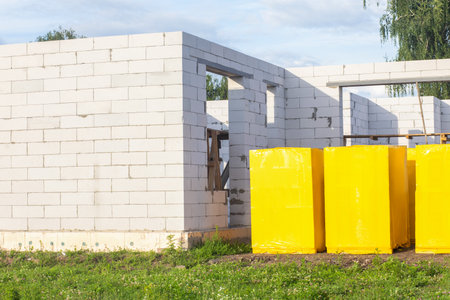 Construction site and pallets with the gas block.の写真素材