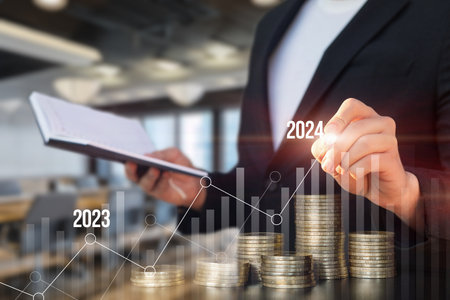 The concept of new financial achievements in the New Year 2024 in business.の写真素材