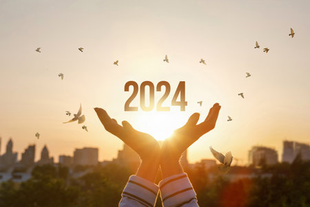 Concept of New Year 2024 with hopes for peace and prosperity.の写真素材