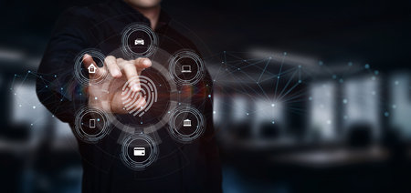 The manager works with the fingerprint-scanning interface on a dark background.