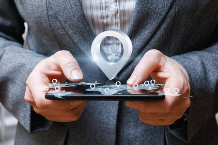 Concept of location on a world map using mobile devices.