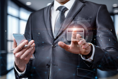 Concepts of online shopping using mobile devices and virtual cards in a bank.の写真素材