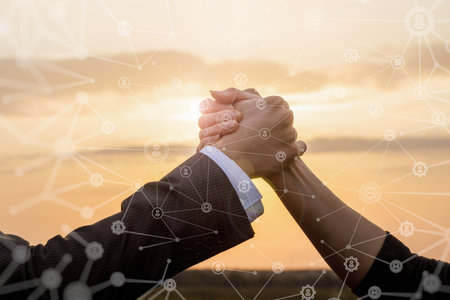 Concept of teamwork on the Internet in a network of global connections.の写真素材