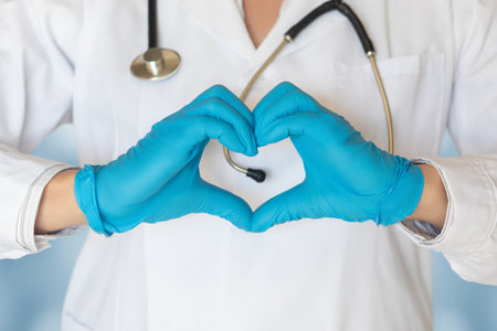 Doctor shows heart with hand gesture. Treatment Concept With Love for the Patient.の写真素材