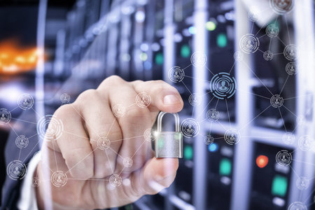 Concept of security system installation in server room and database.