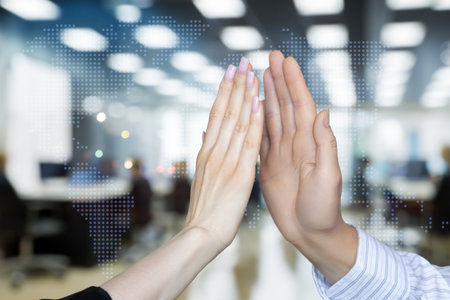 Concept of cooperation or partnership when working in a team.の写真素材