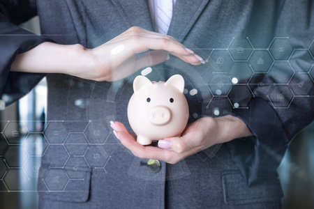 The concept of saving and protecting savings in the business process.の写真素材