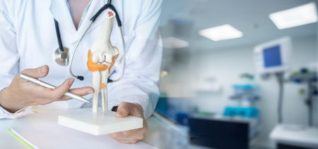 The doctor provides professional medical consultation and education to patients about joint health.の写真素材
