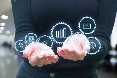 Business management in the hands of a professional. A business management concept where a female...