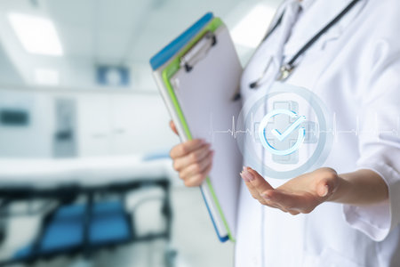The concept of quality medicine and treatment. The doctor shows quality medical care.の写真素材