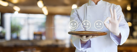 Emotions on a Plate. A chef who displays a board with smiley icons.の写真素材