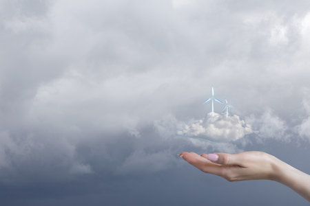 Renewable Energy and a Sustainable Future. A concept of the importance of transition to green technologies for a sustainable future.の写真素材