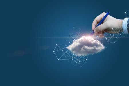 Digital Transformation of Cloud Technologies. The connection between the physical world and an abstract data network.の写真素材