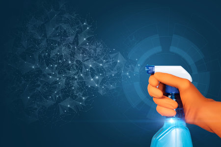 Disinfection and digital security. The concept combines the concepts of disinfection and digital security.の写真素材