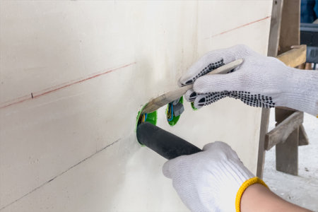 The process of cleaning the wall box from debris during electrical wiring installation.
