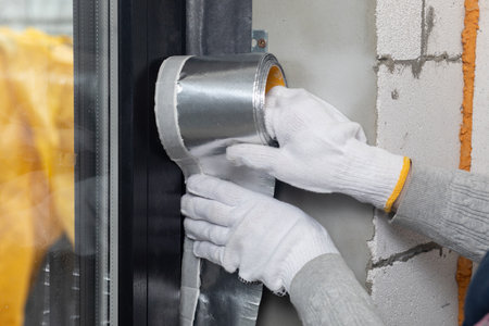 Installation of the window opening. The process of installing or sealing a window unit.の写真素材