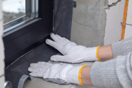Installing the window opening. The process of installing or sealing.の写真素材