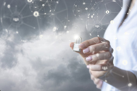 Cloud security and digital privacy. The concept of data protection in cloud services.の写真素材