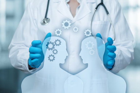 Understanding mental health through collaborative care models.A professional in a white coat holds...