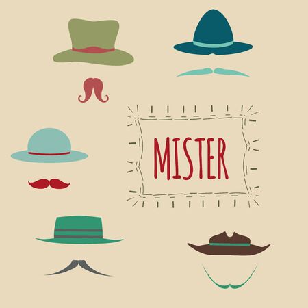 Retro design elements, hats, mustaches.のイラスト素材