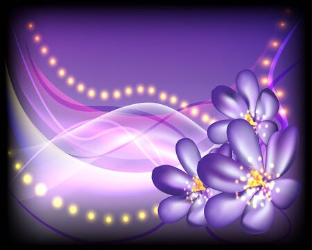 violet flowers, black, white, flowing lines, glowing sparks, abstract, background, vectorのイラスト素材