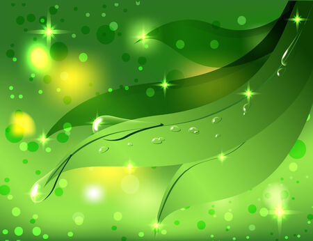 astraktny beautiful background with green leaves and dew dropsのイラスト素材