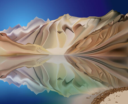 mountain on the background of blue sky reflected in the clear waterのイラスト素材