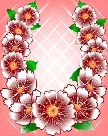 bouquet of white flowers on a red abstract background  のイラスト素材