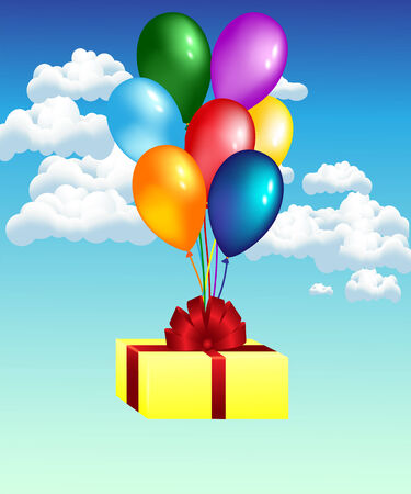 beautiful card with balloons and gift on blue sky backgroundのイラスト素材