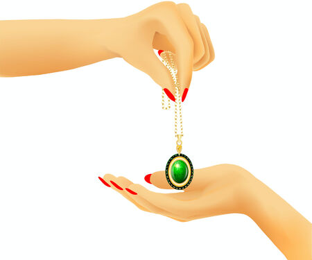 man is giving beautiful gold pendant with a gem to another personのイラスト素材