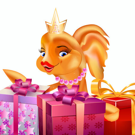 beautiful gold fish in the crown gives a lot of bright giftsのイラスト素材