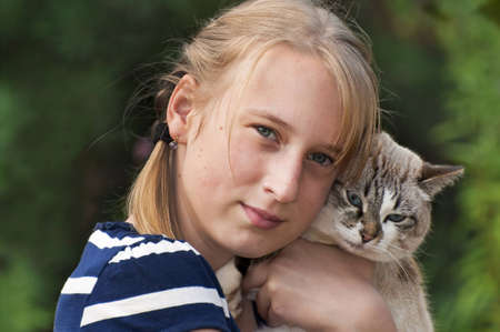 Girl with catの写真素材