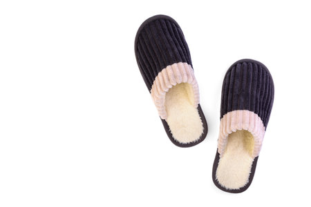 Men's gray house slippers isolated on white background with copy space.の写真素材
