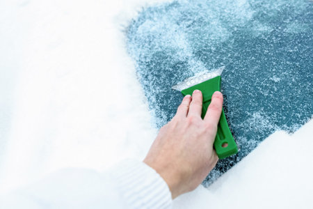 Clearing and remove snow from car windshield.
