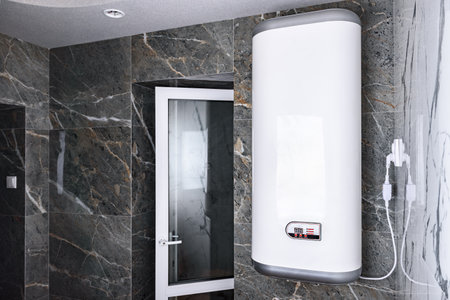Electric water heater in bathroom.の写真素材