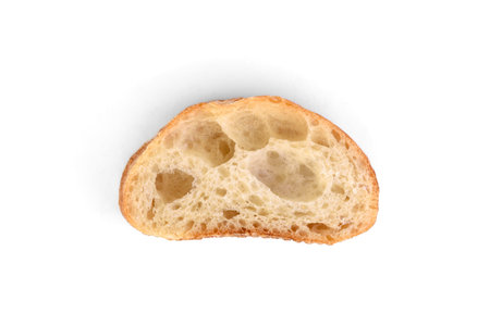 Slice of ciabatta isolated on white background.