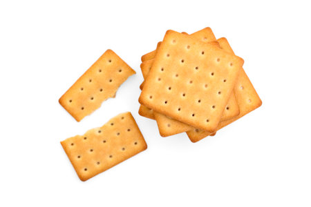 Salty cracker with cheese isolated on white background.の写真素材