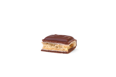 Milk chocolate with strawberry and cookies isolated on white background.