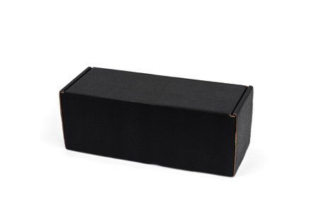 Black paper box isolated on white background. Mockup.
