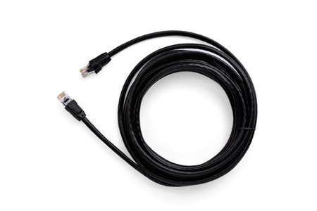 Black patch cord isolated on white background.