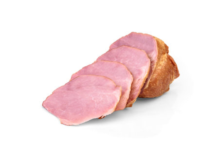 Sliced cold smoked meat isolated on white background.の写真素材