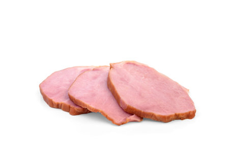Sliced cold smoked meat isolated on white background.の写真素材
