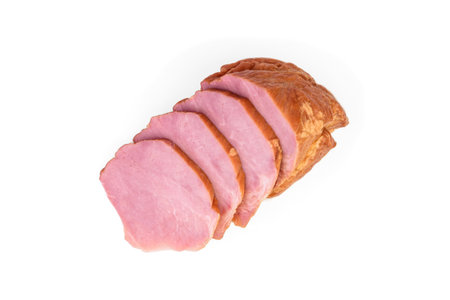 Sliced cold smoked meat isolated on white background.の写真素材