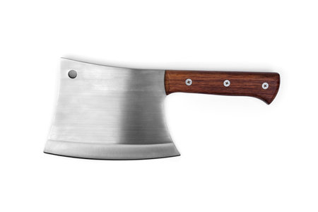 Steel butcher's ax isolated on white background.