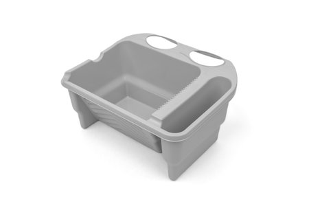 Gray plastic paint bucket or roller tray isolated on white background.の写真素材