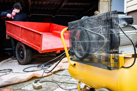 Air compressor for upgrading and painting trailer.の写真素材