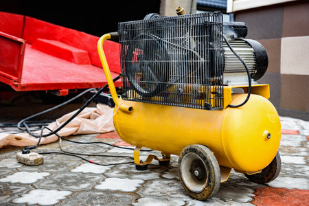 Air compressor for upgrading and painting trailer.の写真素材