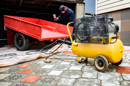 Air compressor for upgrading and painting trailer.の写真素材