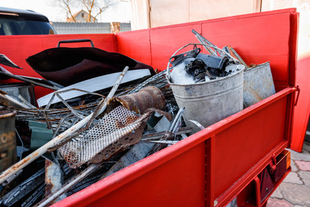 Collection of scrap metal in trailer.